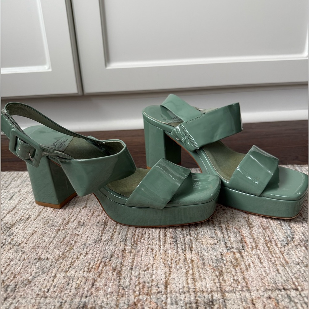 Jeffrey Campbell Green Patent Leather Block Heel Sandals - Picture 2 of 7